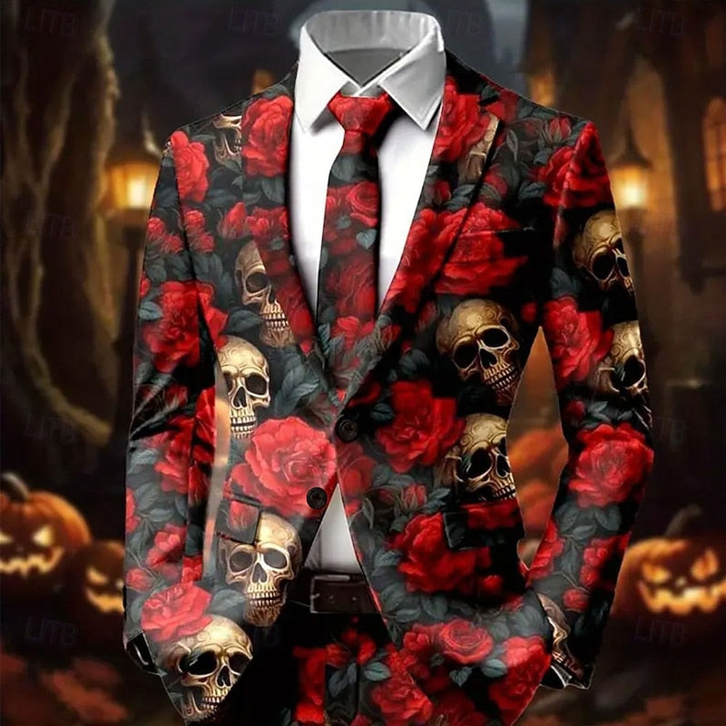 Men's Halloween Skull Floral Print Blazer