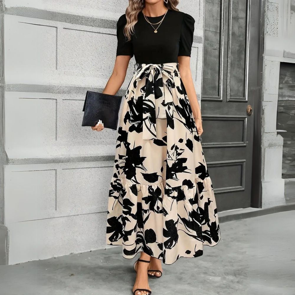 Women’s Floral Maxi Dress Tie Waist