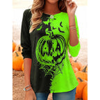 Women's Halloween Pumpkin Print Long Sleeve Top