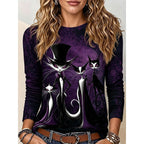 Women’s Halloween Cat Graphic Long Sleeve Top