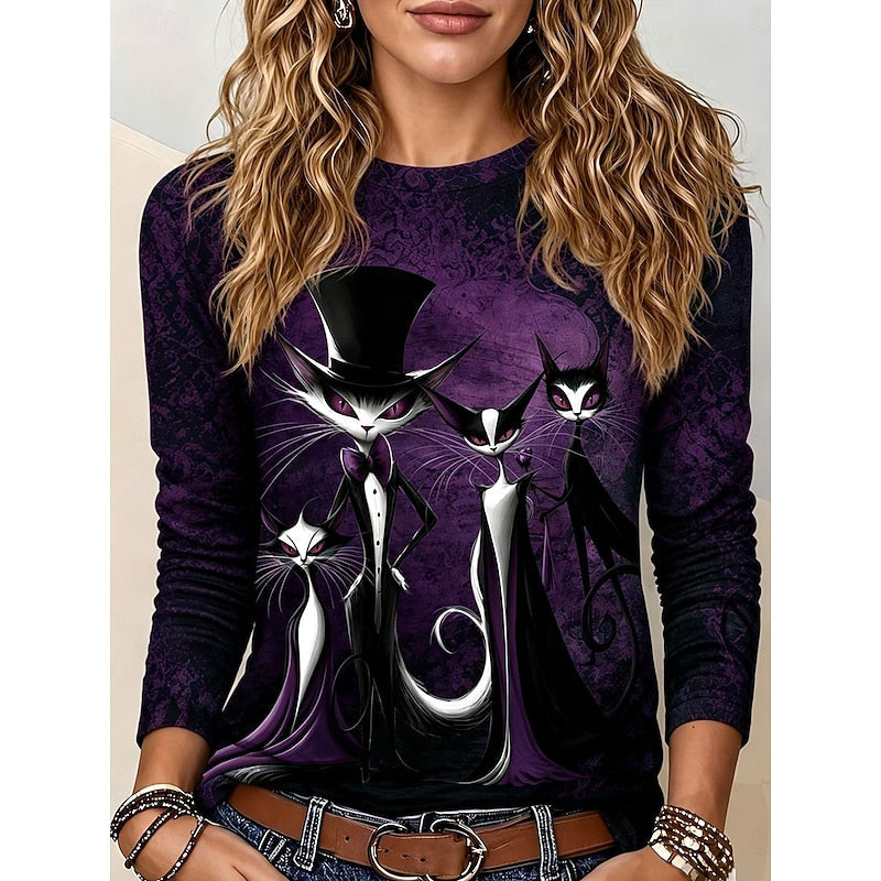 Women’s Halloween Cat Graphic Long Sleeve Top