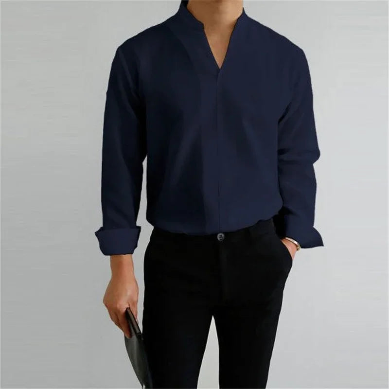 Men’s Mandarin Collar Casual Shirt