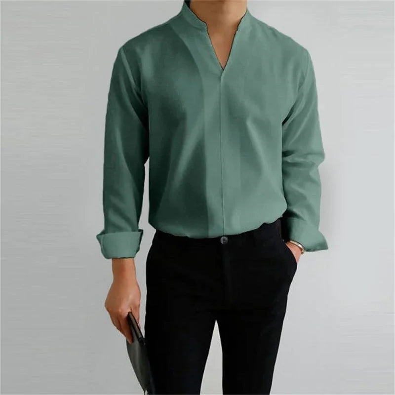 Men’s Mandarin Collar Casual Shirt
