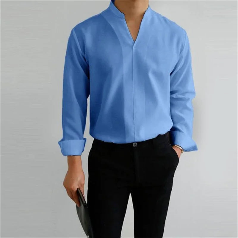 Men’s Mandarin Collar Casual Shirt
