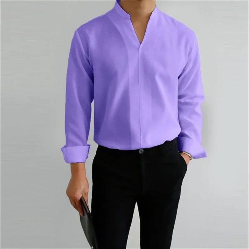 Men’s Mandarin Collar Casual Shirt