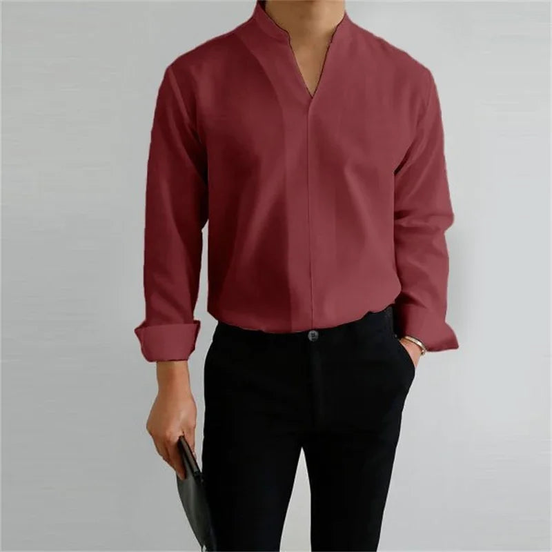 Men’s Mandarin Collar Casual Shirt