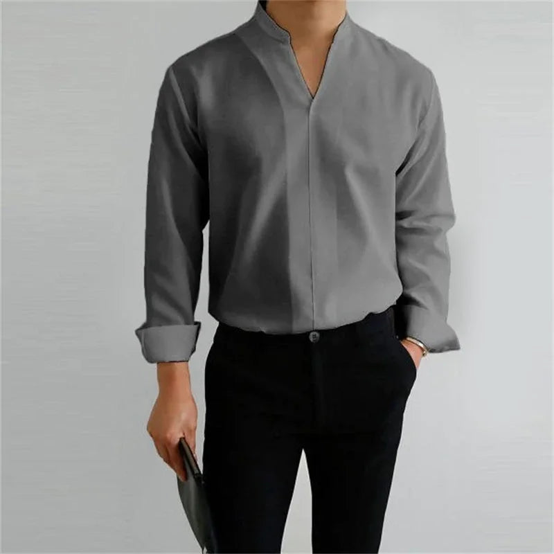 Men’s Mandarin Collar Casual Shirt