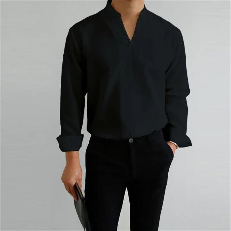 Men’s Mandarin Collar Casual Shirt