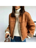 Women's Short Jacket with Faux Fur Trim