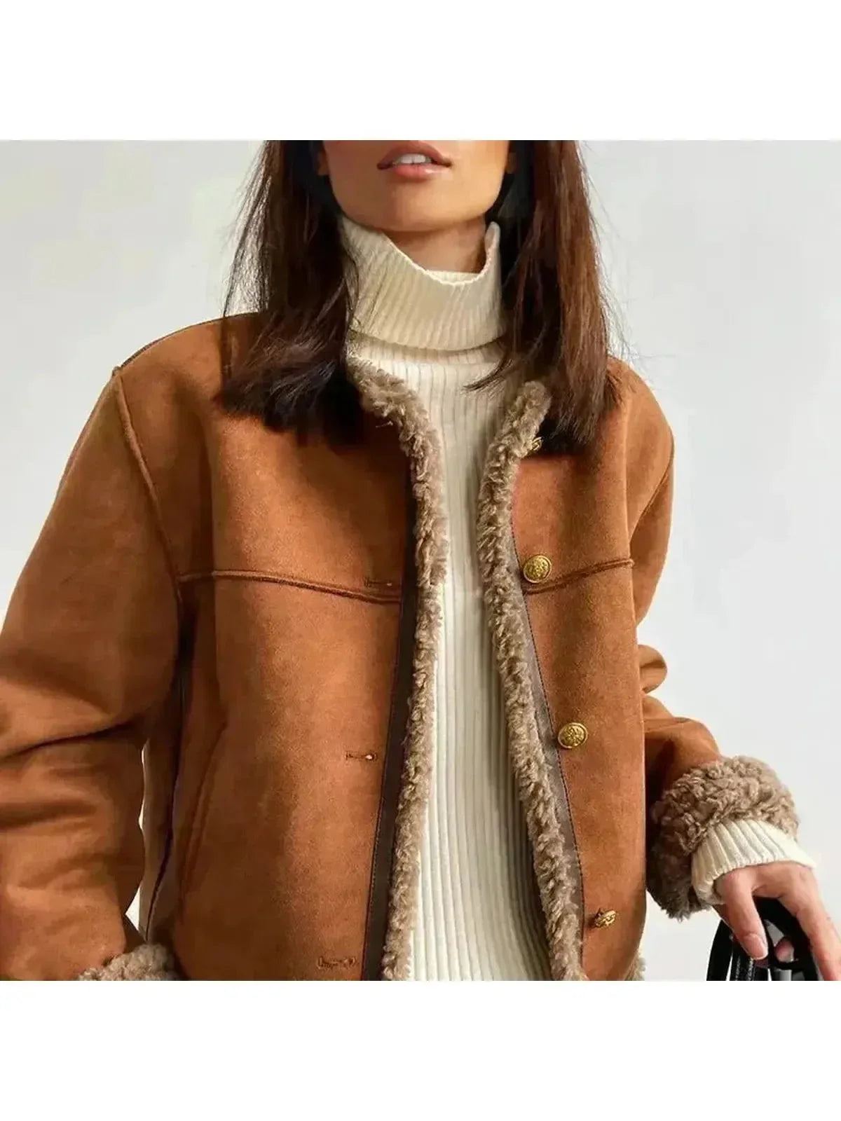 Women's Short Jacket with Faux Fur Trim
