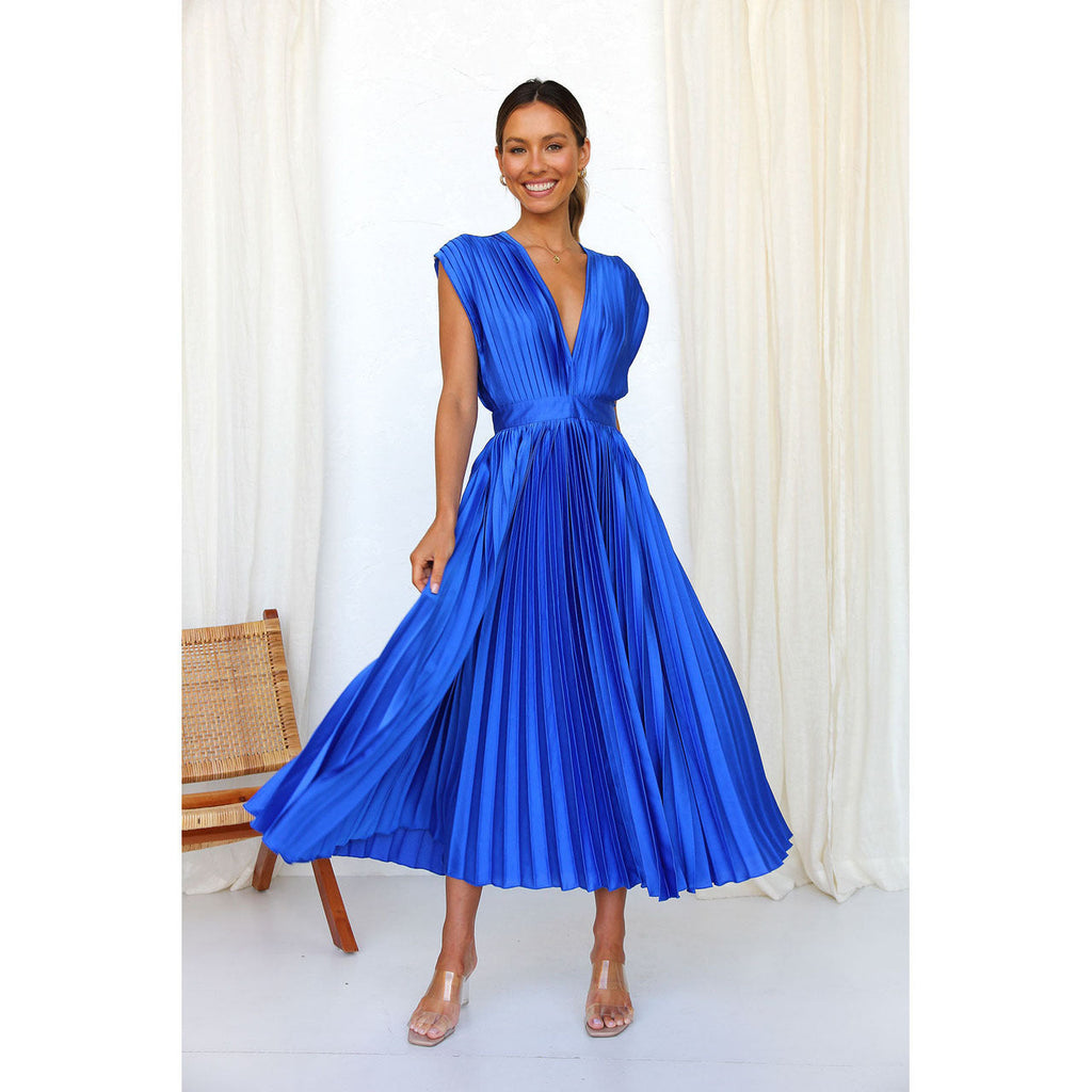 Women's Elegant Pleated Midi Dress