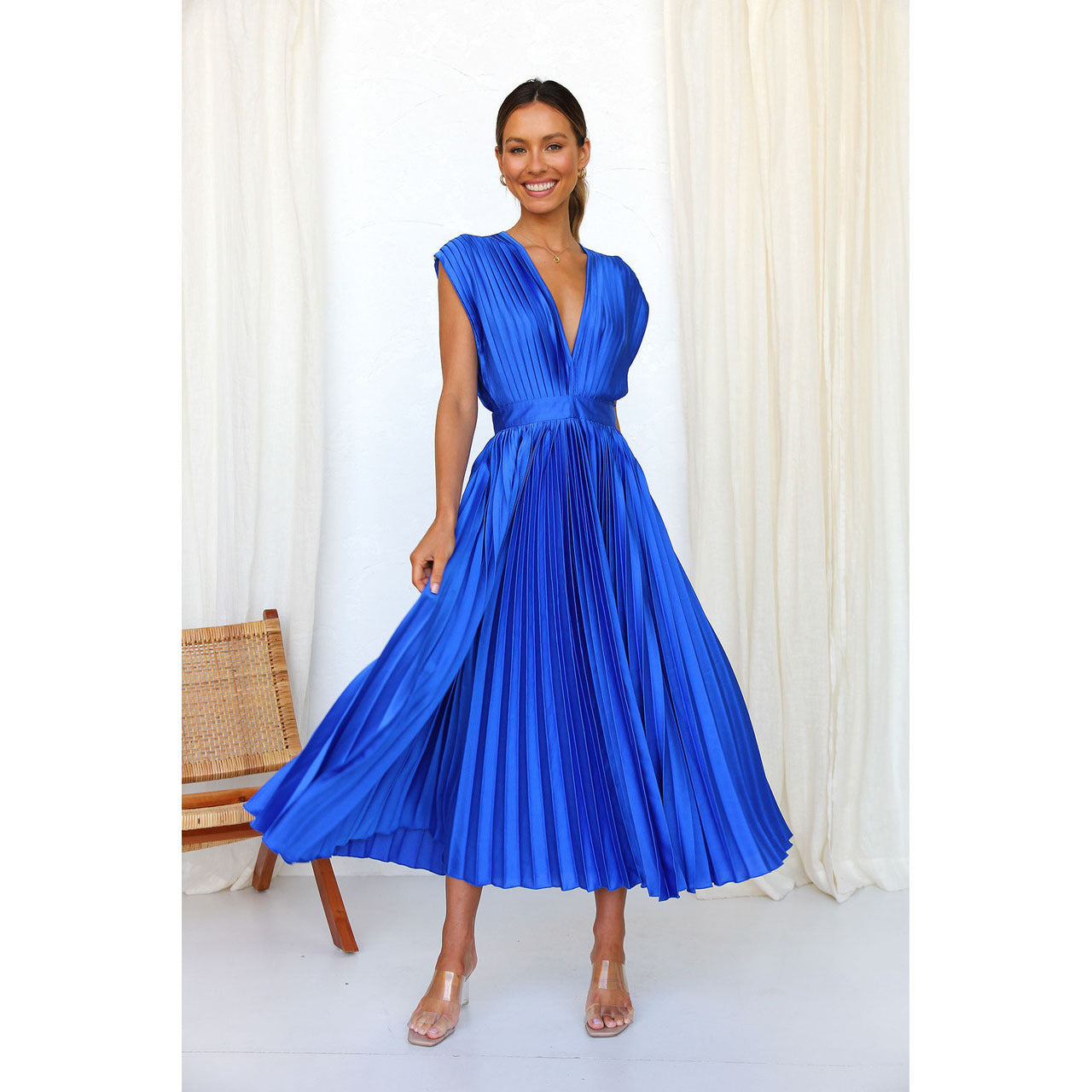 Women's Elegant Pleated Midi Dress