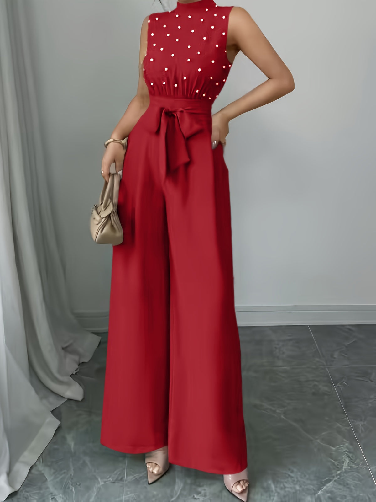 Women's Wide Leg Jumpsuit with Embellished Bodice