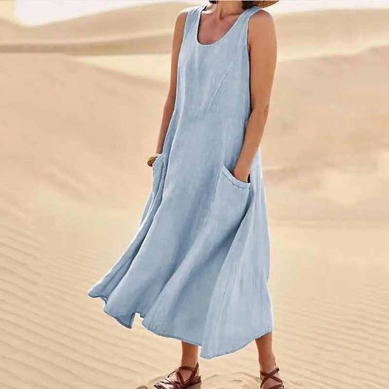 Women's Linen Pocket Maxi Dress