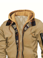 Men’s Hooded Jacket with Plaid Trim