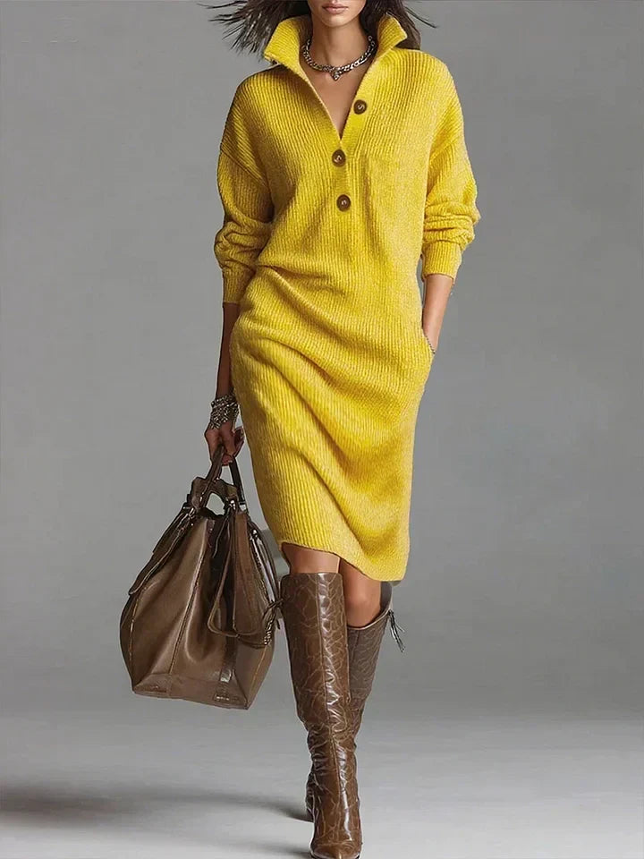 Women’s Ribbed Collared Midi Dress