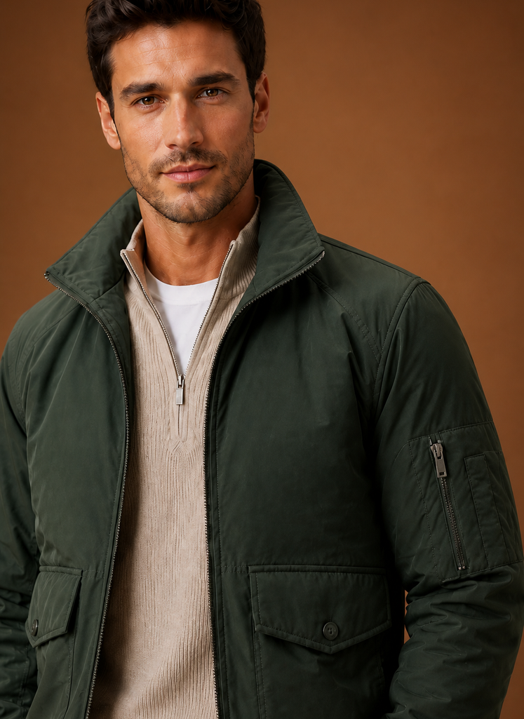 Men's Bomber Jacket with Stand Collar