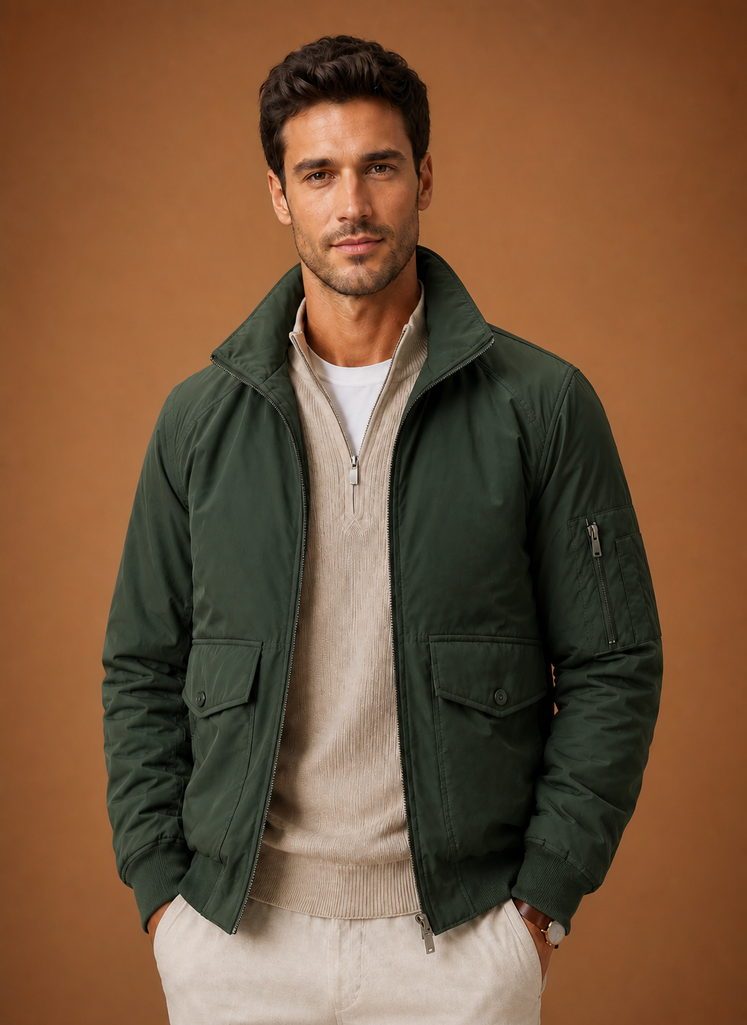 Men's Bomber Jacket with Stand Collar