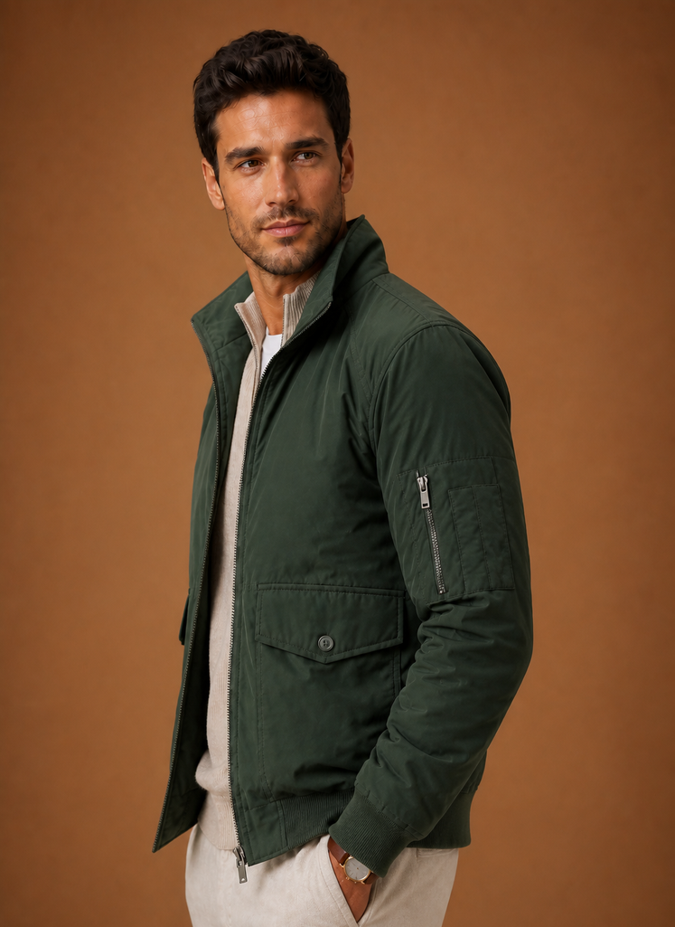 Men's Bomber Jacket with Stand Collar