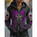 Men's Halloween Skull Rose Zip-Up Hoodie
