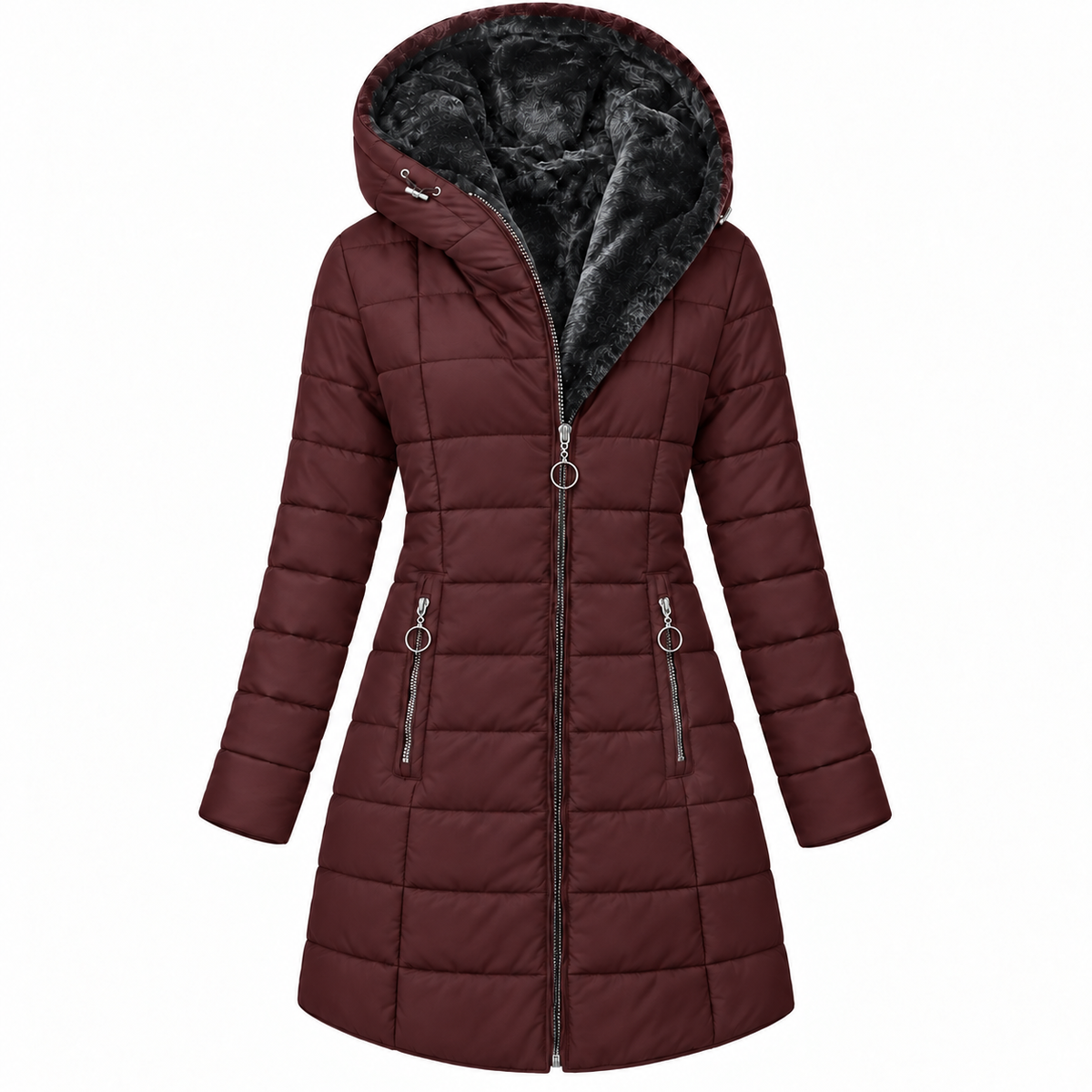 Women's Long Quilted Hooded Winter Coat
