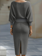 Women's Cowl Neck Knit Midi Dress with Batwing Sleeves