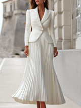 Women's 2 Piece Blazer Pleated Skirt Set