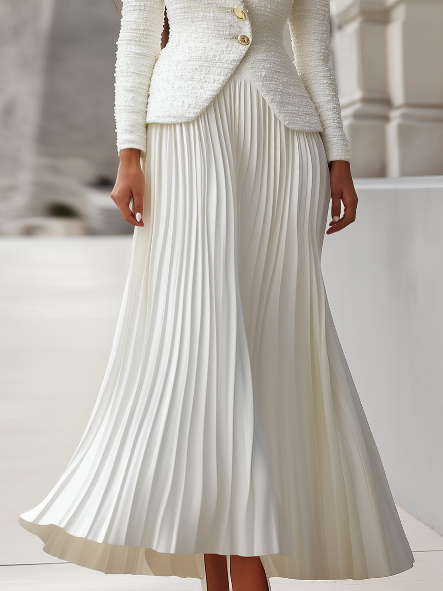 Women's 2 Piece Blazer Pleated Skirt Set