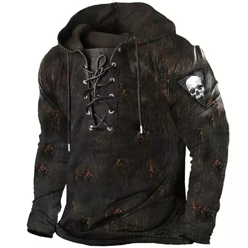 Men's Halloween Skull Lace-Up Hoodie