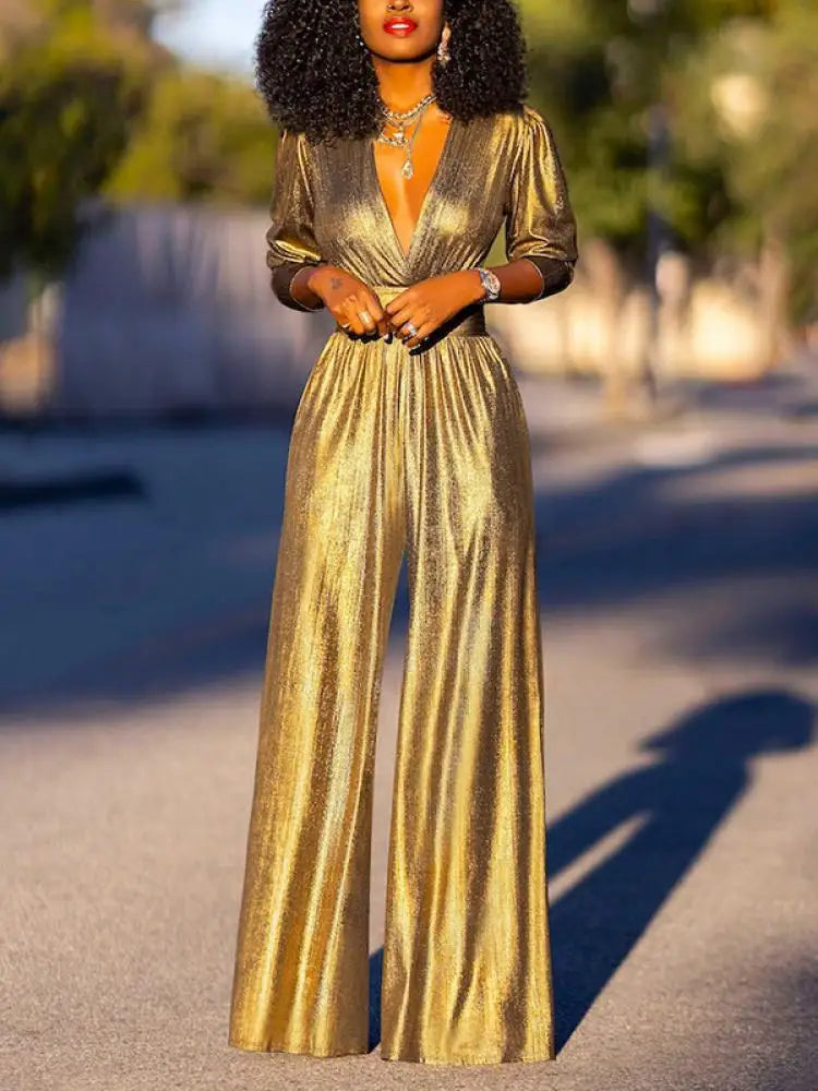 Women’s Metallic Wide-Leg Jumpsuit