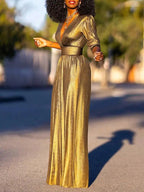 Women’s Metallic Wide-Leg Jumpsuit