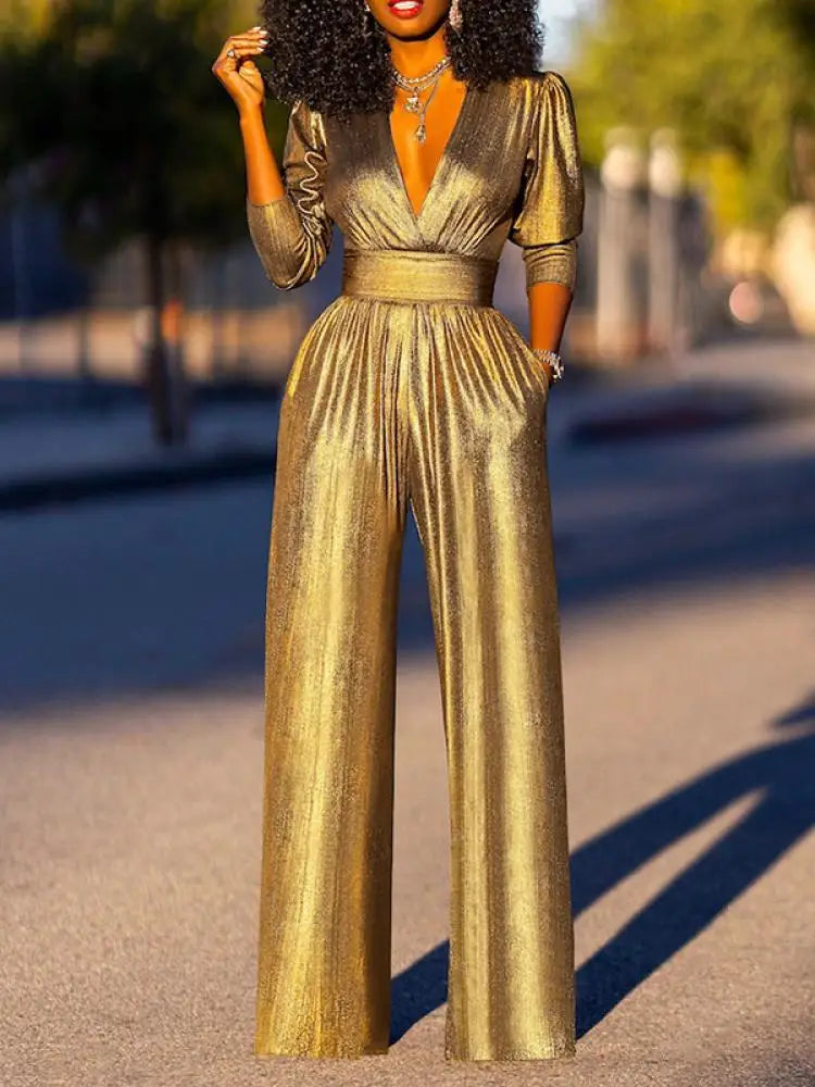 Women’s Metallic Wide-Leg Jumpsuit