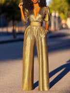 Women’s Metallic Wide-Leg Jumpsuit