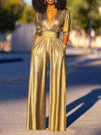 Women’s Metallic Wide-Leg Jumpsuit