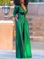 Women’s Metallic Wide-Leg Jumpsuit