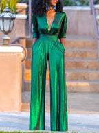 Women’s Metallic Wide-Leg Jumpsuit