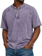 Men's Washed Henley Short Sleeve Tee