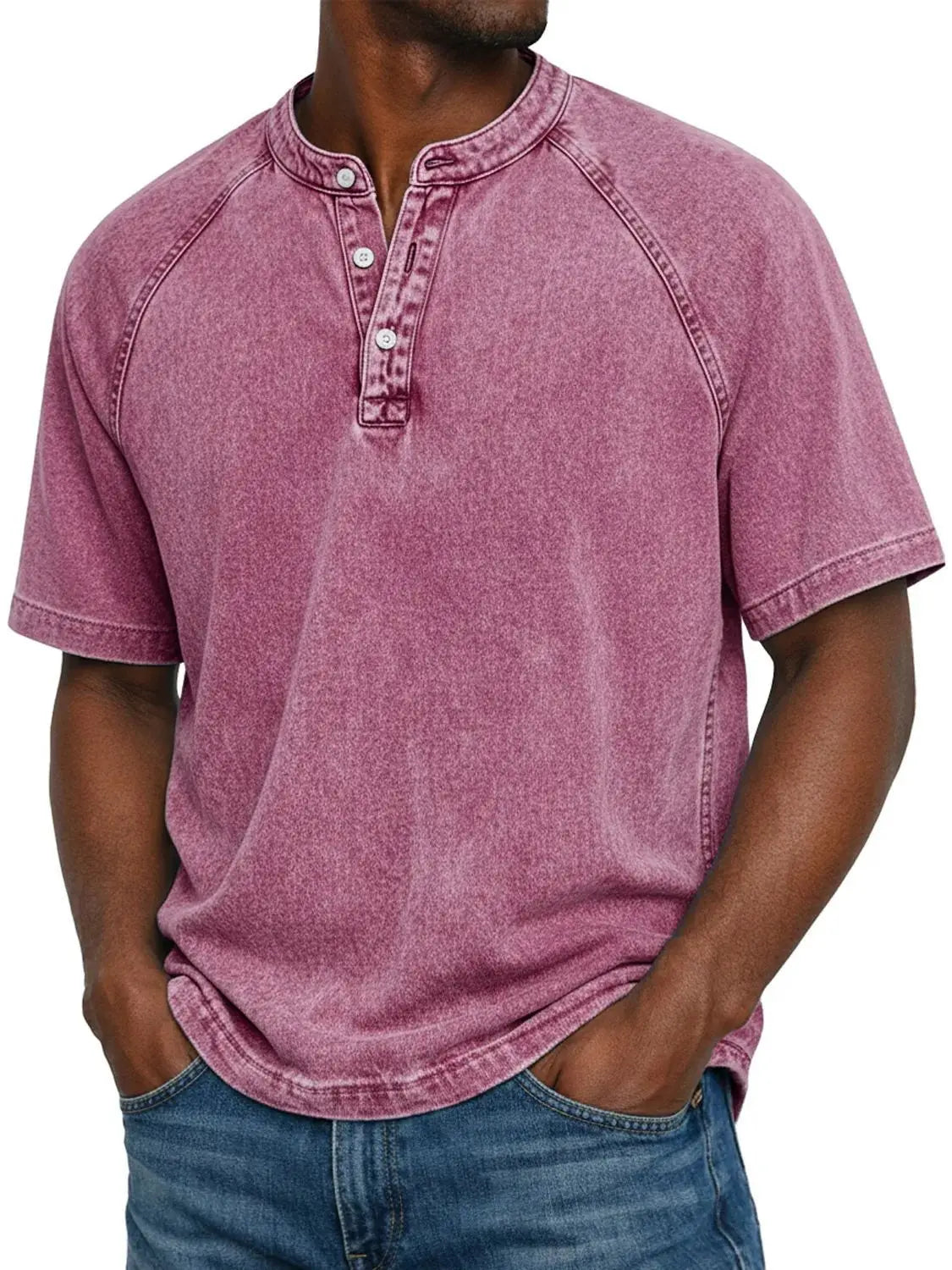 Men's Washed Henley Short Sleeve Tee