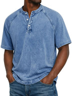 Men's Washed Henley Short Sleeve Tee