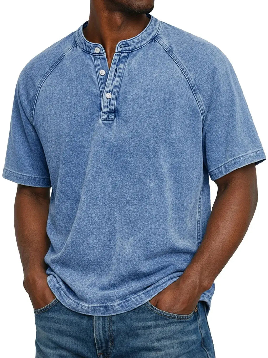Men's Washed Henley Short Sleeve Tee