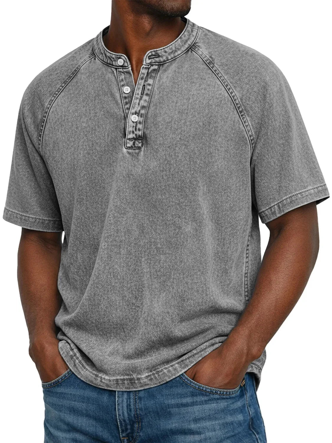 Men's Washed Henley Short Sleeve Tee