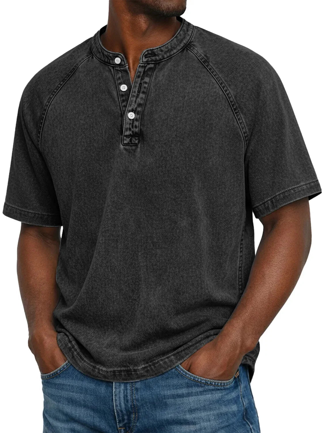 Men's Washed Henley Short Sleeve Tee