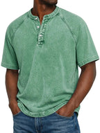 Men's Washed Henley Short Sleeve Tee