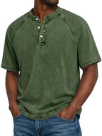 Men's Washed Henley Short Sleeve Tee