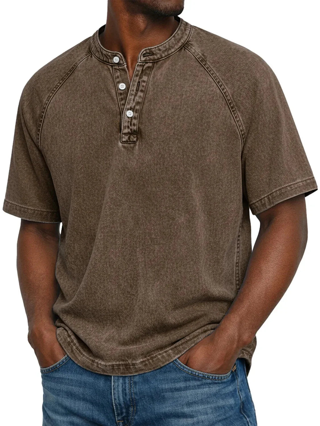 Men's Washed Henley Short Sleeve Tee