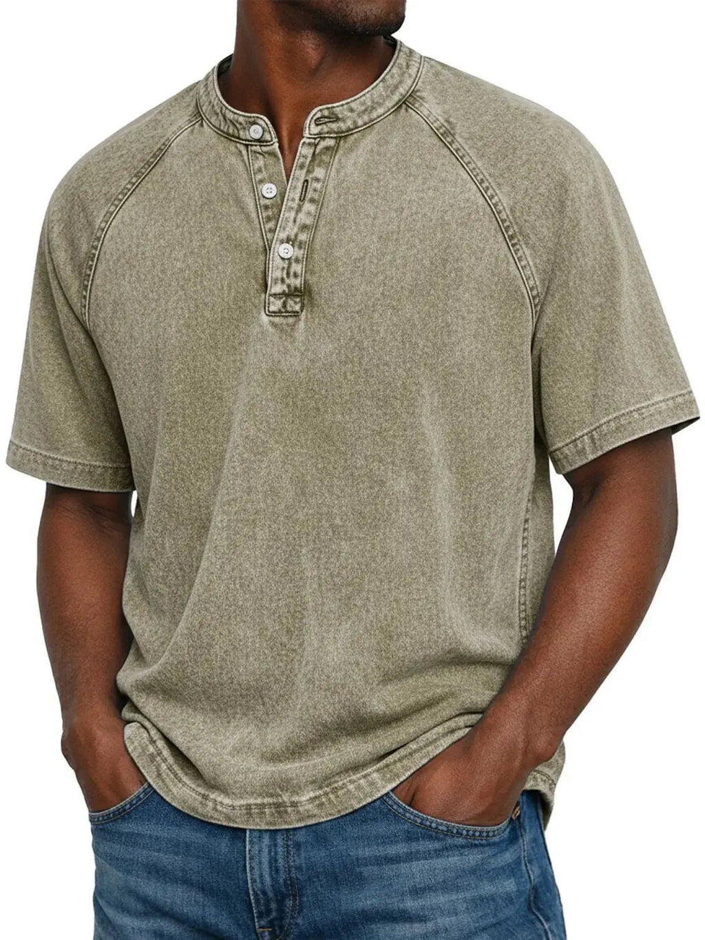 Men's Washed Henley Short Sleeve Tee