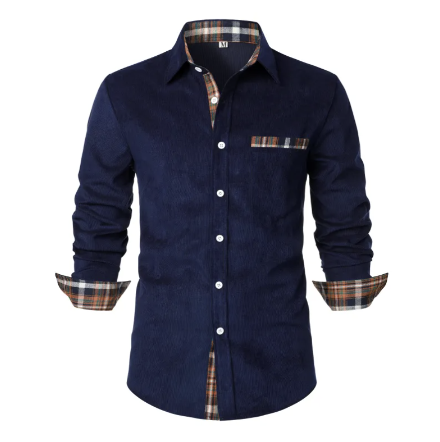 Men's Shirt with Button Placket and Long Sleeves