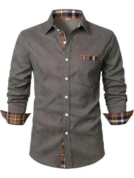 Men's Shirt with Button Placket and Long Sleeves