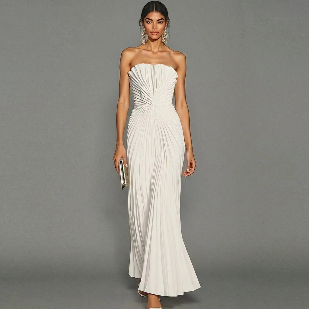 Women's Strapless Pleated Maxi Dress