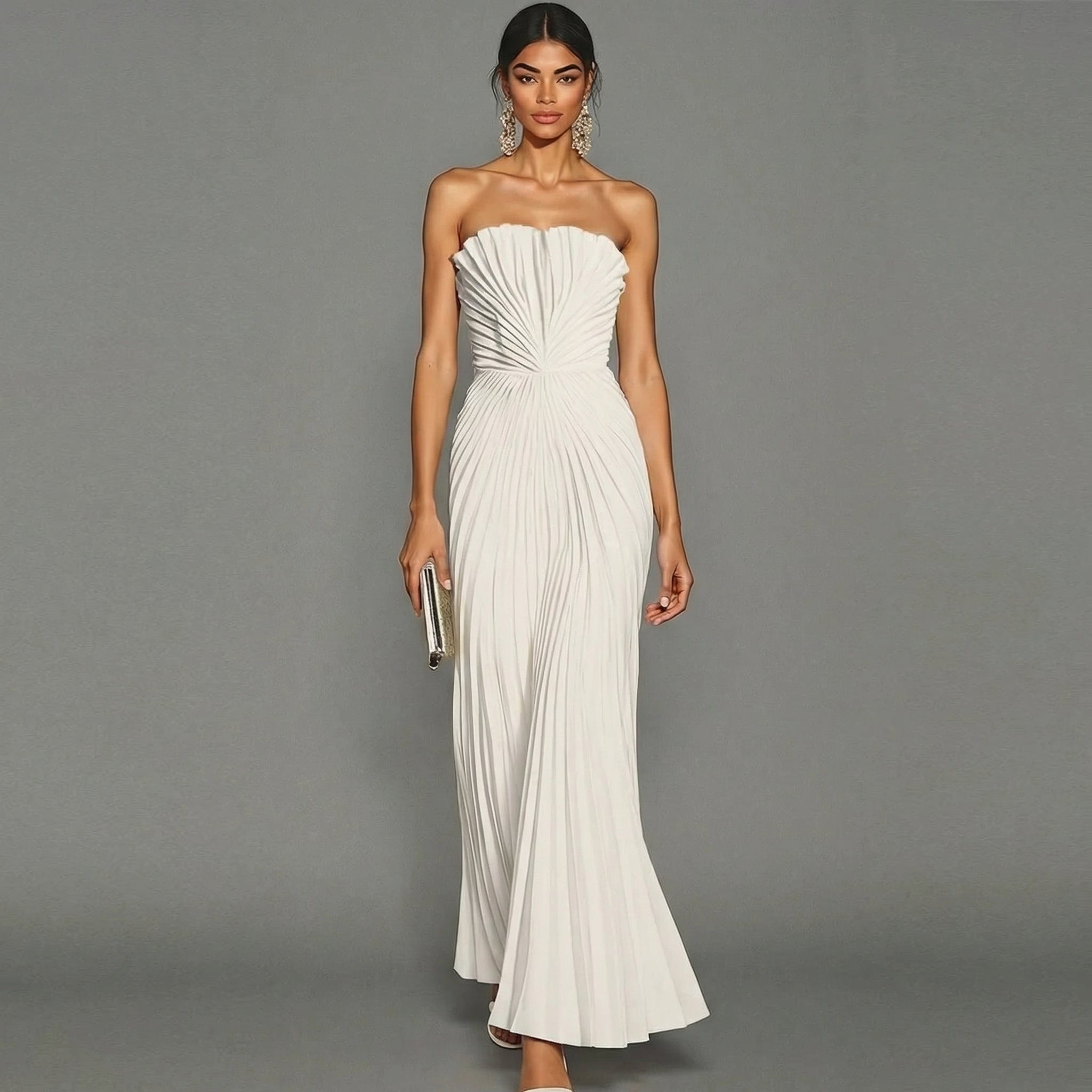 Women's Strapless Pleated Maxi Dress